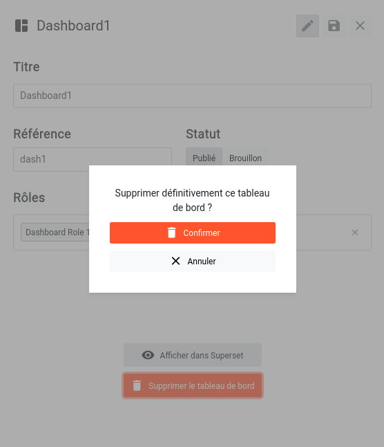 Supprimer un tableau de bord